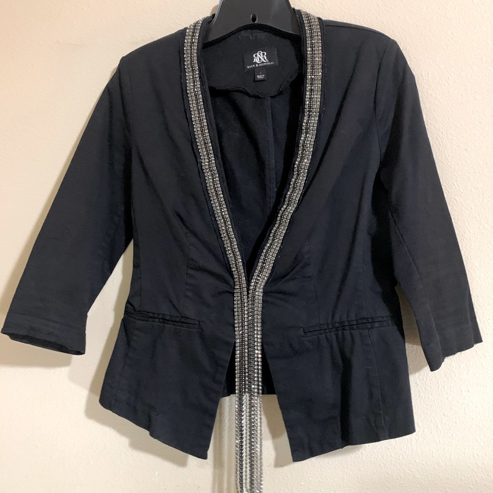 Black Rock & Republic Blazer With Rhinestone Scarf